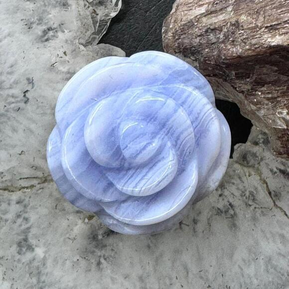 Carolyn Pollack Sterling Blue Lace Agate Carved Rose Ring Size 5 For Women